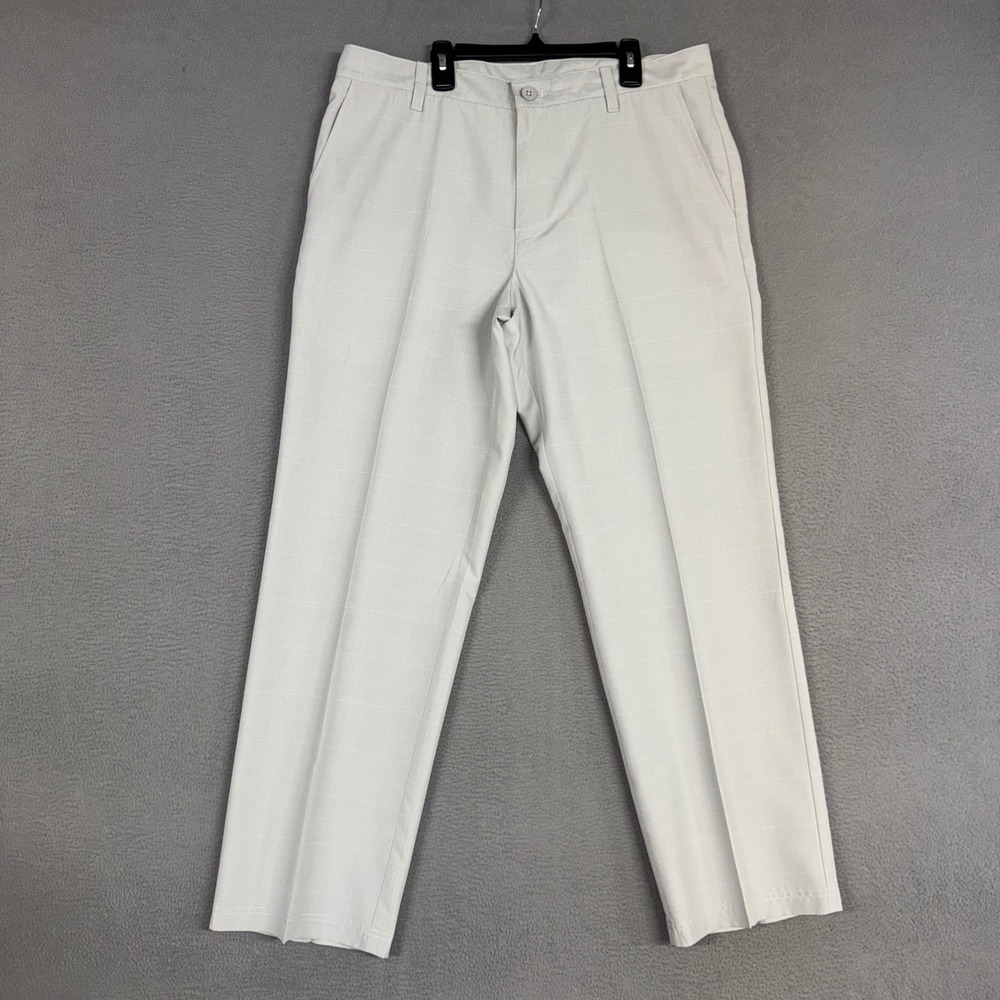 IZOD Golf Pants Mens 34x30 Grey Plaid Performance Flat Front Stretch Chino